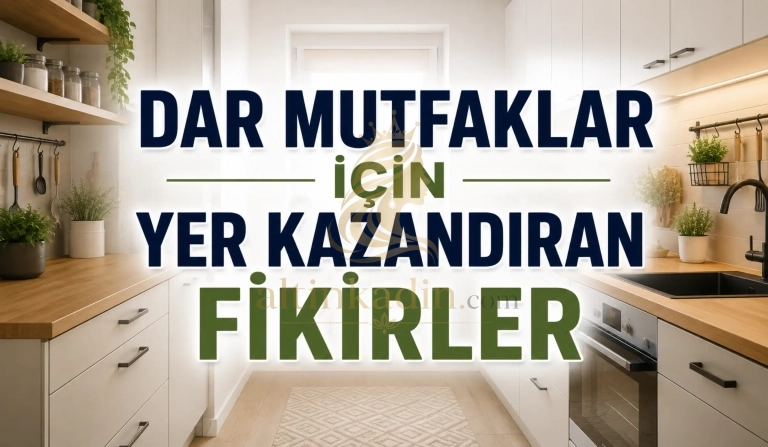 Dar mutfaklar için yer kazandıran fikirleri gösteren modern ve kullanışlı küçük mutfak tasarımı.