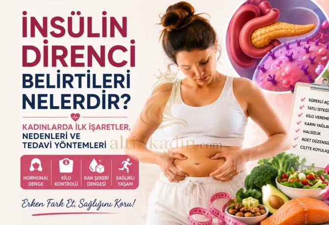 Kadınlarda insülin direnci belirtilerini gösteren sağlıklı beslenme ve yaşam tarzını anlatan kapak görseli