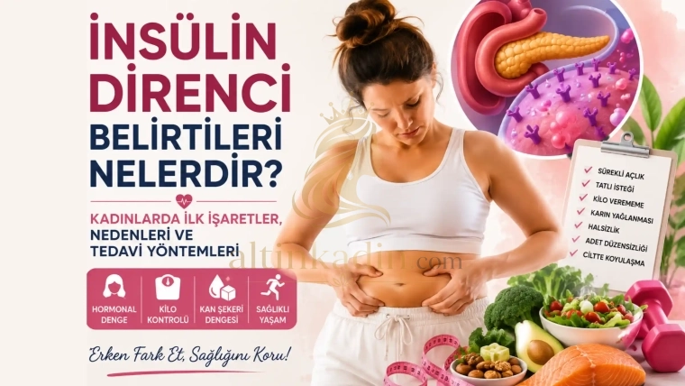 Kadınlarda insülin direnci belirtilerini gösteren sağlıklı beslenme ve yaşam tarzını anlatan kapak görseli